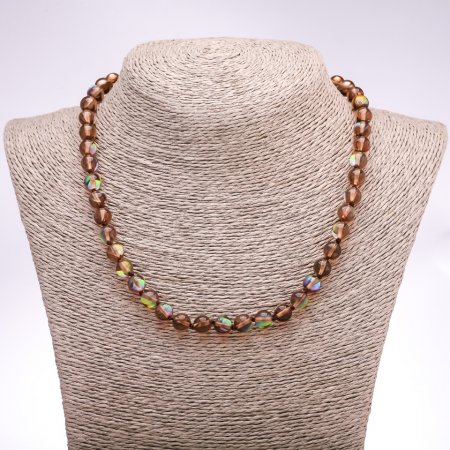 Necklace Opal Glass Brown Smooth Round, diameter 8mm, length 45cm