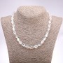 Necklace Opal Glass White Smooth Rectangle, size 10x16+/-mm, length 45cm