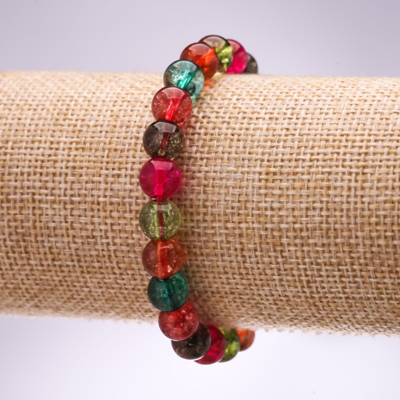 Bracelet Multicolor Glass Smooth Round, diameter 8mm, length 18cm on Elastic