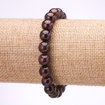 Garnet Stone Bracelet, Smooth Round Beads, Diameter 8.5mm+/-, Length 18cm, Elastic Band