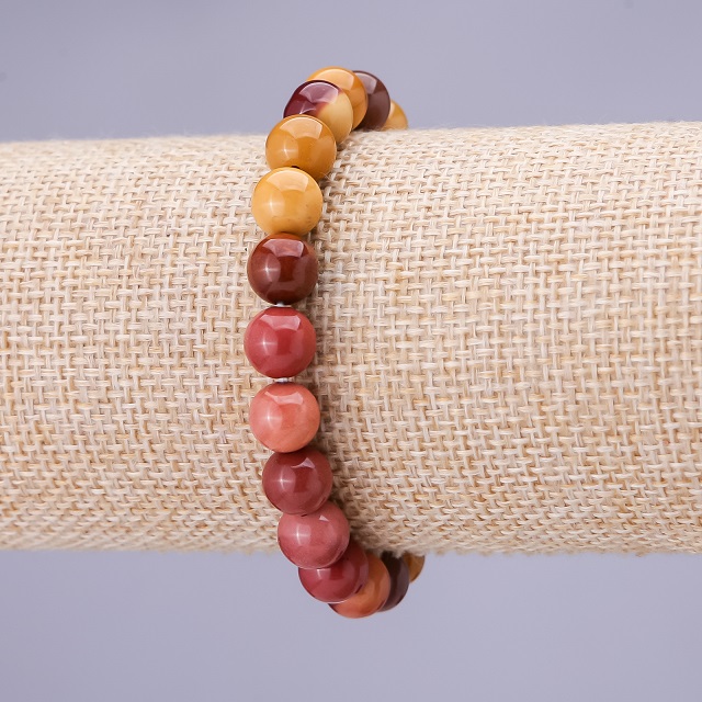 Mookaite Jasper Bracelet, Smooth Ball, Diameter 8mm, Length 18cm, Elastic