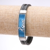 Unisex Love Bracelet, Rubber Cord, Blue Steel Plate, Thickness 12mm, Length 20cm