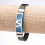 Unisex Zigzag Bracelet, Eco-Leather, Blue Steel Plate, Thickness 12mm, Length 20cm