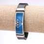 Men's Diamond Bracelet, wide eco-leather, blue steel plate, thickness 14-16mm, length 20cm