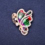 Sale! Butterfly Brooch with White Rhinestones Red, Green, Purple Enamel 40x33mm Yellow Metal