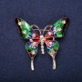 Sale! Butterfly Brooch with White Rhinestones, Red, Green, Burgundy Enamel, 49x53mm, Yellow Metal