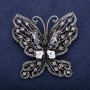 Sale! Butterfly Brooch with Gray Rhinestones, 55x57mm, Silver-Tone Metal