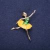 Sale! Ballerina Brooch, Yellow-Green Enamel, 45x45mm, Yellow Metal