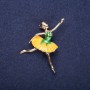 Sale! Ballerina Brooch, Yellow-Green Enamel, 45x45mm, Yellow Metal