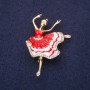 Ballerina Brooch, Red Enamel, 50x34mm, Gold-Tone Metal