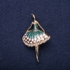 Sale! Ballerina Brooch, Green-Turquoise Enamel, 50x30mm, Yellow Metal