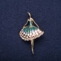 Sale! Ballerina Brooch, Green-Turquoise Enamel, 50x30mm, Yellow Metal
