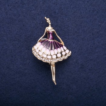 Sale! Ballerina Brooch, Purple Enamel, 50x30mm, Yellow Metal