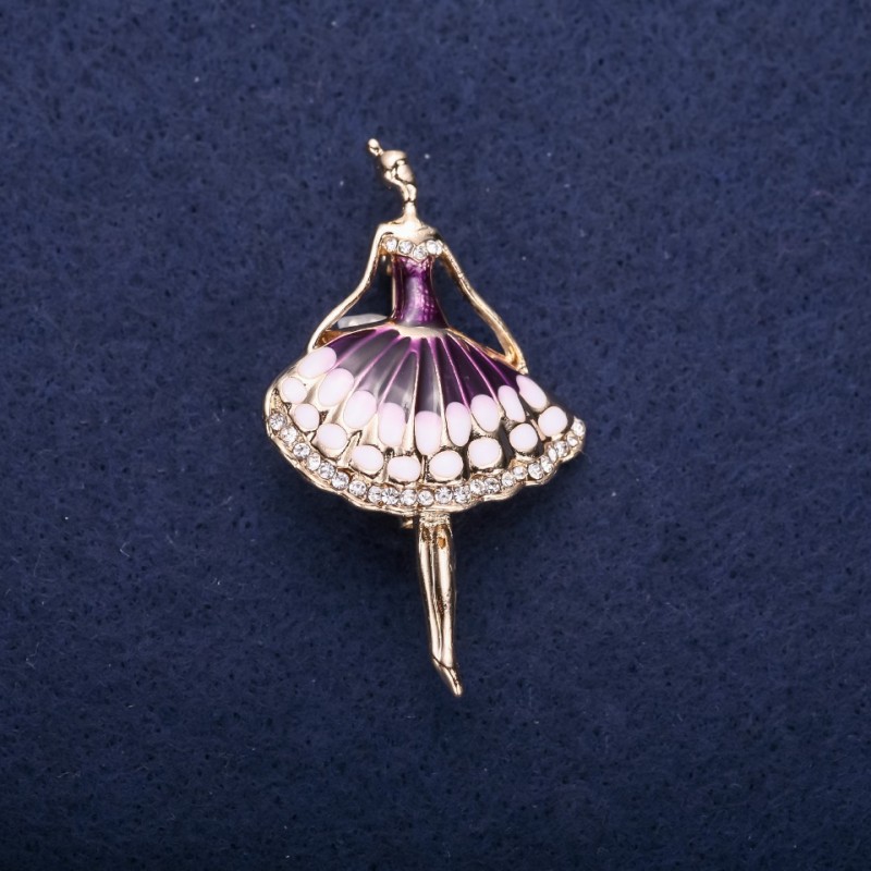 Sale! Ballerina Brooch, Purple Enamel, 50x30mm, Yellow Metal