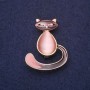 Cat Brooch with Enamel and Cat's Eye Stone, Pink-Brown Color, 37x30mm, Yellow Metal