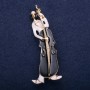 Sale! Musician Brooch, White & Black Enamel, 67x26mm, Yellow Metal