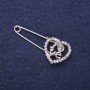 Heart LOVE Stick Pin Brooch, White Rhinestones, 43x18mm, Silver-Tone Metal