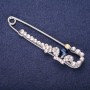 Crown Stick Pin Brooch, White Rhinestones, Blue Stone Color, 76x18mm, Silver-Tone Metal