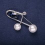Accent Brooch White Rhinestones Pearl Beads Blue Stone Color 60x35mm Silver-Tone Metal