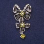 Butterfly Brooch with Green Rhinestones, 56x28mm, Silver-Tone Metal