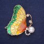 Sale! Butterfly Brooch, White Rhinestones, Enamel, Color Green Golden, 49x45mm, Gold-Tone Metal
