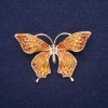 Sale! Butterfly Brooch, White Rhinestones, Enamel, Golden Color, 49x32mm, Gold-Tone Metal