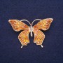Sale! Butterfly Brooch, White Rhinestones, Enamel, Golden Color, 49x32mm, Gold-Tone Metal