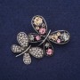 Sale! Butterflies Brooch with Rhinestones, Color Yellow Lilac Gray, 45x35mm, Silver-Tone Metal