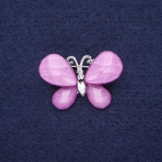 Mini Butterfly Brooch, Lilac Color, 27x20mm, Silver-Tone Metal