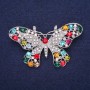 Sale! Butterfly Brooch with Rhinestones, Color Red Light Blue Pink Green Raspberry White, 57x34mm, Silver-Tone Metal