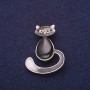 Brooch Cat Enamel Cat's Eye Black 39x30 mm Silver Metal