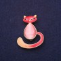 Kitty Brooch, Enamel, Cat's Eye, Color Pink Red, 39x30mm, Gold-Tone Metal