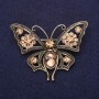 Butterfly Brooch with Rhinestones, Champagne Color, 54x40mm, Gold-Tone Metal