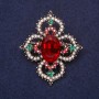 Order of Beauty Brooch with Stone and Rhinestones, Color Red White Green, 49x42mm, Gold-Tone Metal