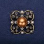 Sale! Order of Beauty Brooch with Half-Pearl Bead and Rhinestones, Color Brown Gray White, 42x51mm, Gold-Tone Metal