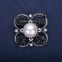 Sale! Order of Beauty Brooch with Half-Pearl Bead and Rhinestones, Color White Gray White, 42x51mm, Silver-Tone Metal