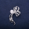 Sale! Clearance Bow Brooch with Pearl Bead White 50x30mm Silver Metal