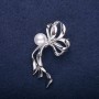 Sale! Clearance Bow Brooch with Pearl Bead White 50x30mm Silver Metal