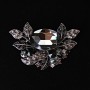 Large Accent Brooch, Botanical Design with Rhinestones and Stone, Black White Gray, 67x45mm, Silver-Tone Metal