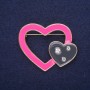 Sale! Hearts Brooch Enamel Black Pink 45x37mm Yellow Metal