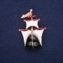 Ship Brooch, White & Black Enamel, 30x44mm, Yellow Metal