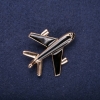 Airplane Brooch, Black Enamel, 45x40mm, Yellow Metal