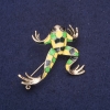 Domino Frog Brooch Enamel Green Black 33x42mm Yellow Metal