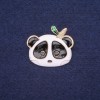 Sale! Panda Brooch Enamel White Black Green 28x24mm Yellow Metal