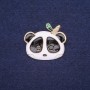 Sale! Panda Brooch Enamel White Black Green 28x24mm Yellow Metal