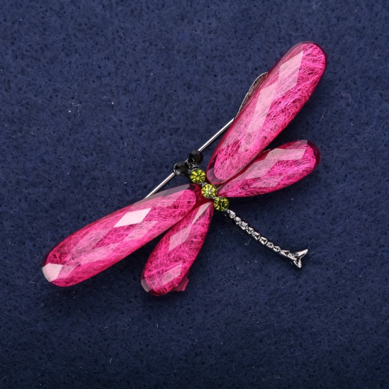 Sale! Dragonfly Brooch Raspberry Wings 70x35mm Silver Metal