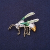 Wasp Brooch Rhinestones Enamel Gray Green Gold 42x32mm Yellow Metal