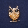 Owl Brooch Rhinestones Pink Black Yellow 38x27mm Gold-Tone Metal