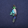 Sale! Parrot Brooch Enamel Rhinestones Blue Sky Blue Green White 50x20mm Silver-Tone Metal