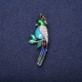 Sale! Parrot Brooch Enamel Rhinestones Blue Sky Blue Green White 50x20mm Silver-Tone Metal